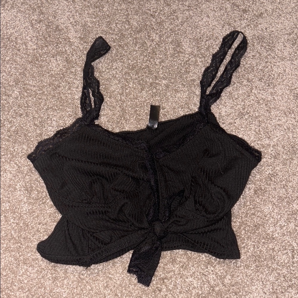 Black Lace Trimmed Women's Top